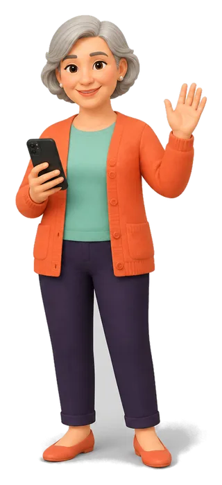 3D illustration of a woman waving hello with her phone